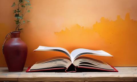 An open book on a table
