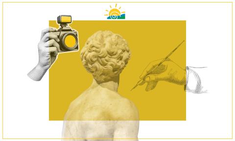 A collage of various art techniques