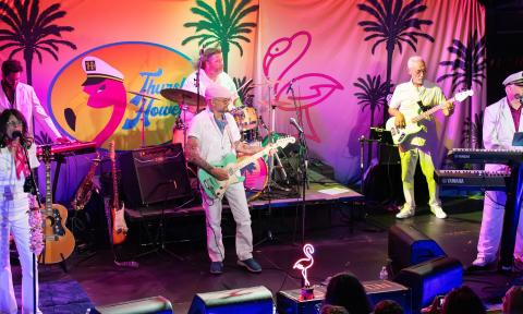 The yacht rock band, Thurston Howell, on stage