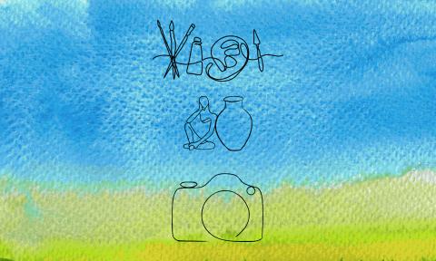 Drawings on a watercolor background