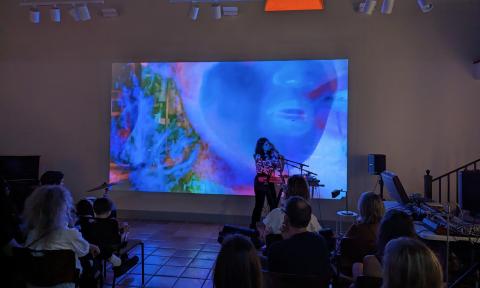 An artist performing at the Finger Mullet Festival