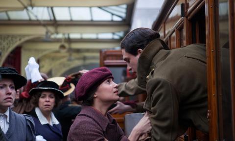 Vera and Roland at the train station in "Testament of Youth"