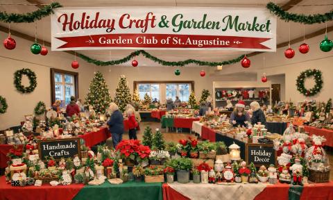 A Holiday Craft and Garden Market decorated in red and gree