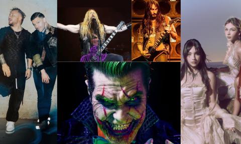 Smith & Myers of Shinedown, Ice Nine Kills, Zakk Wylde & Dario Lorina of Black Label Society, and The Warning pose for fans.