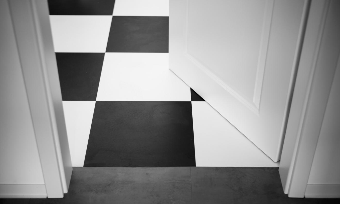 Black and white tile flooring