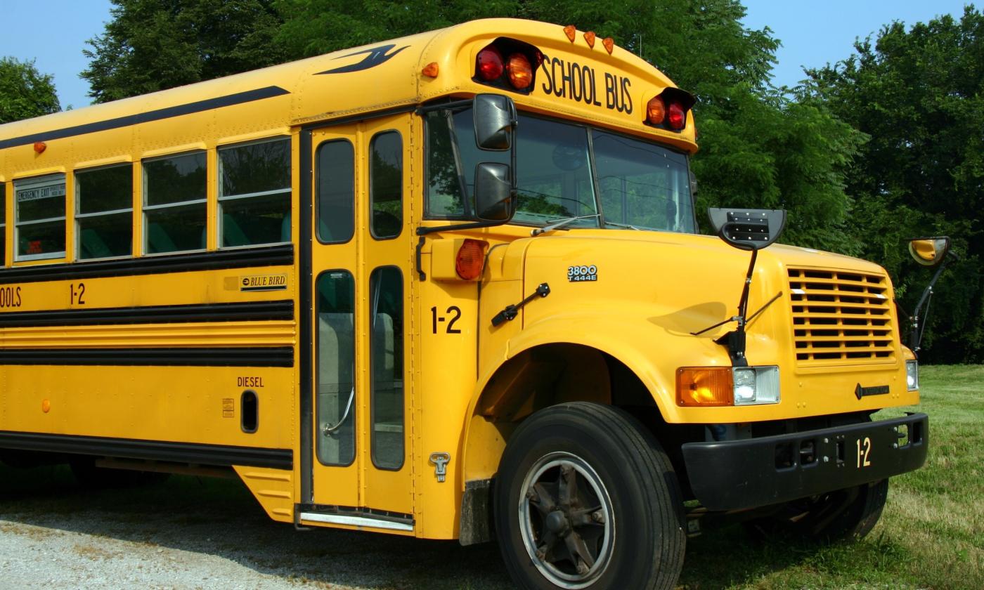A school bus parked near a road