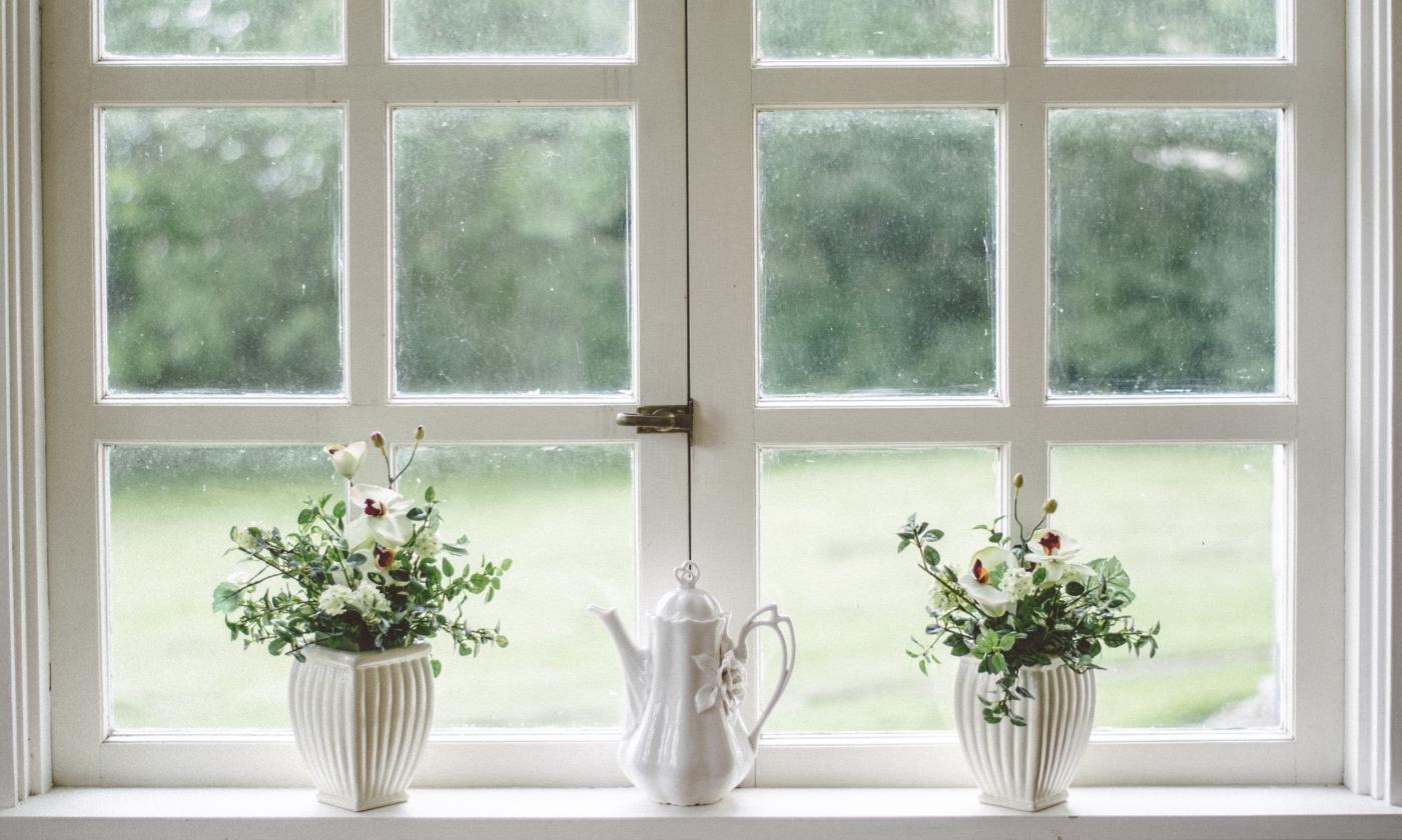 Beautiful windows with flower vases