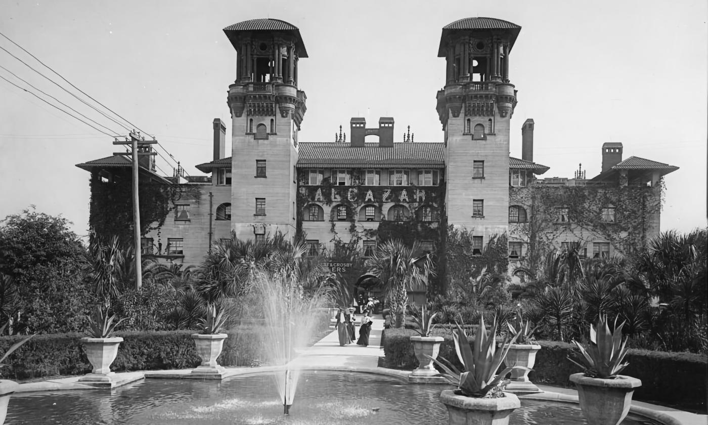 A photo of The Alcazar, taken in the 1890s by photographer William Henry Jackson