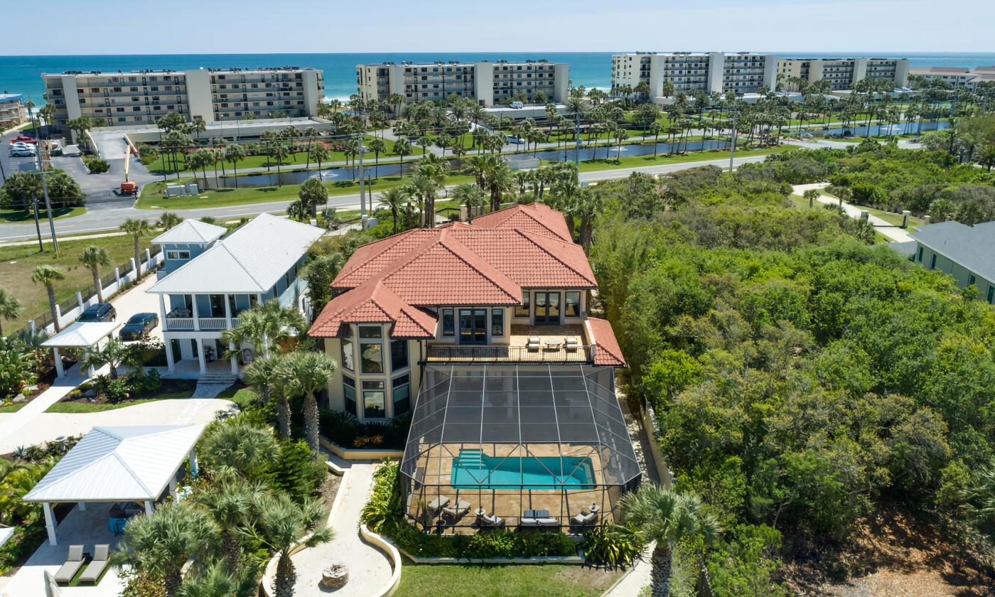 An aerial photo of a private home listed as a short-term rental property in St. Augustine