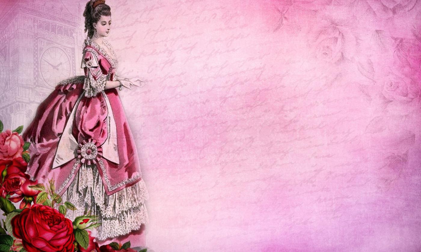 An illustration of a woman posing while wearing a vintage dress.