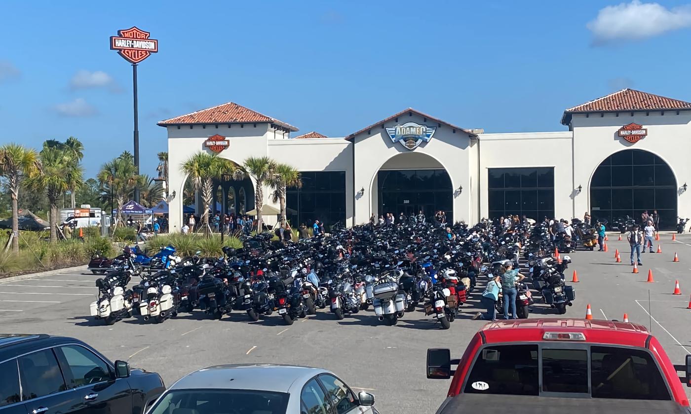 Hundreds of motorcycles await the start of the Hometown Heroes Motorcycle run