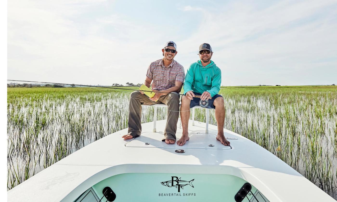 Old City Guide fishing experts and tourguides on a Beavertail skiff in St. Augustine