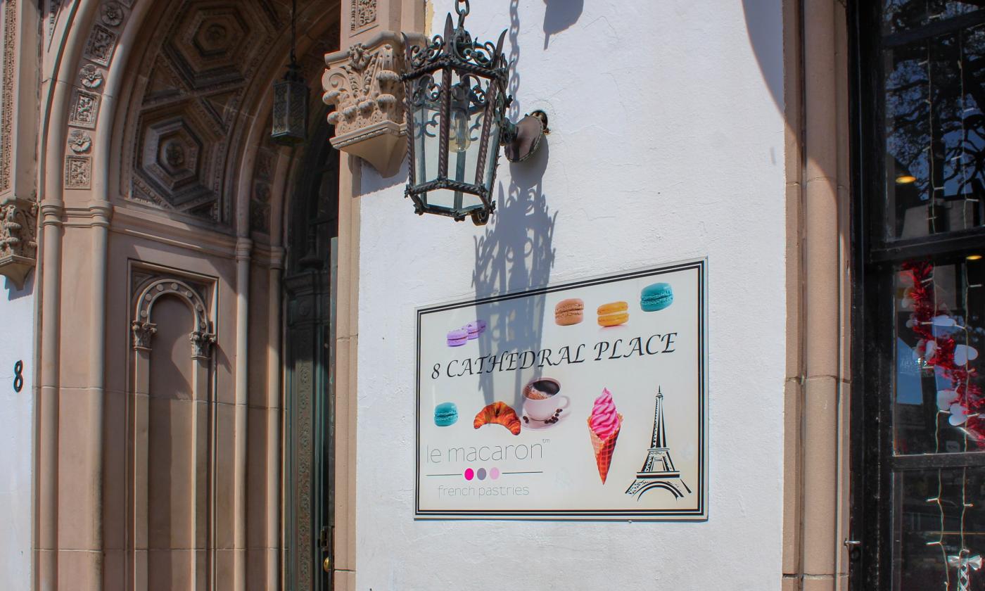 The entrance to Le Macaron, a French pastry shop on Cathedral Place in downtown St. Augustine, FL