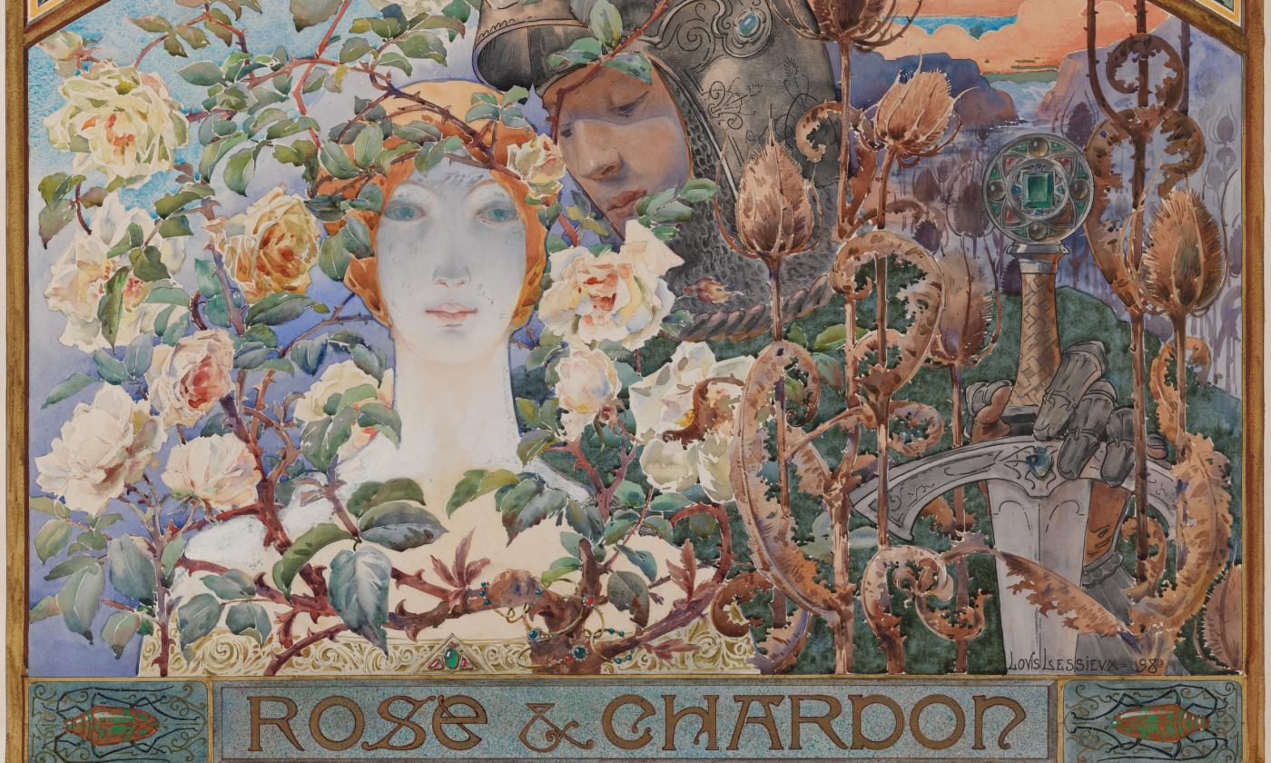 A painting by Louis Ernes Lessieux, titled "Rose and thistle"