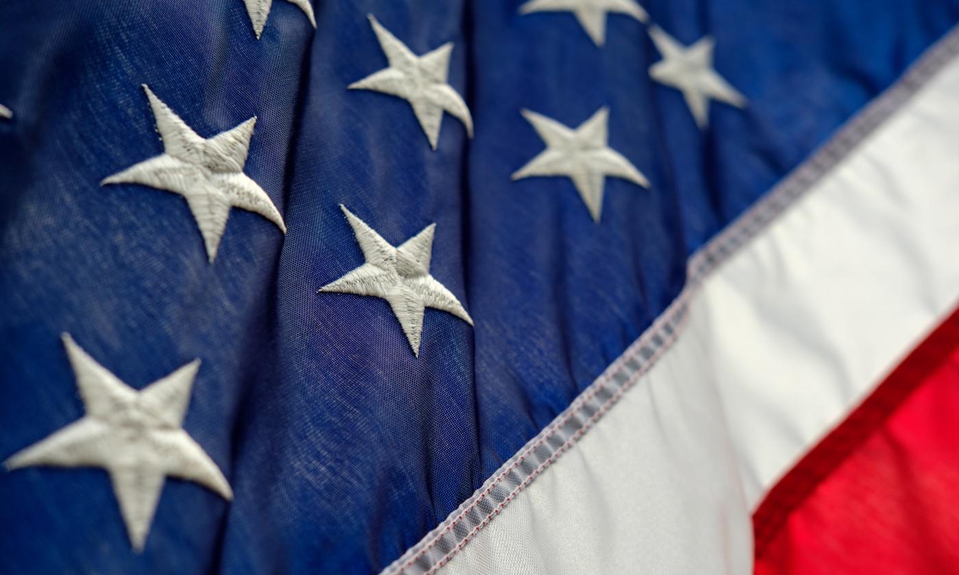 An American flag is on display. 