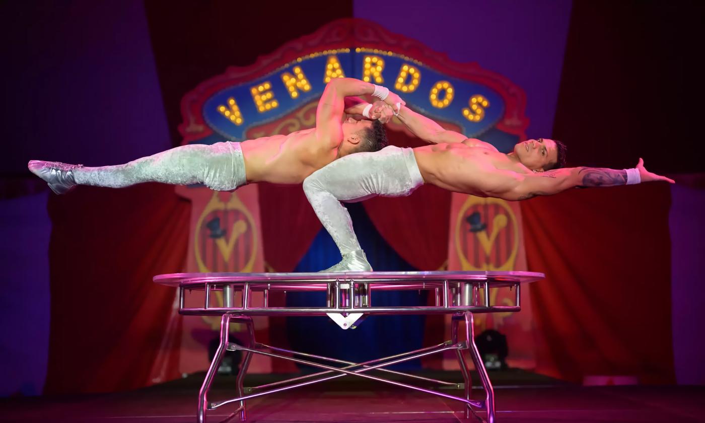 Two acrobats defy gravity at Venardos Circus