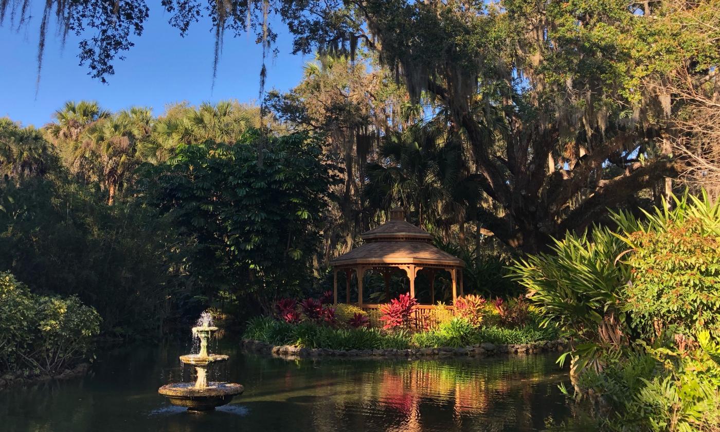 The gazebo and fountain as seen at the Washington Oaks Gardens