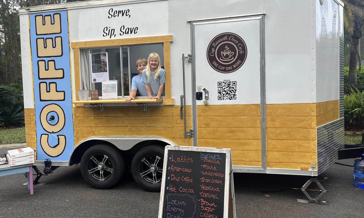 The exterior of the Cup Runneth Over Cafe truck