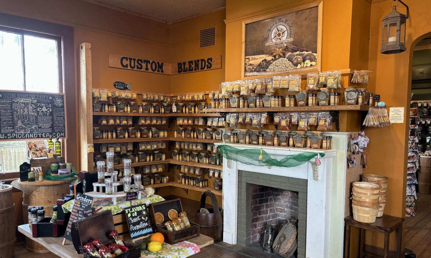 Custom blends and other products surround the shop