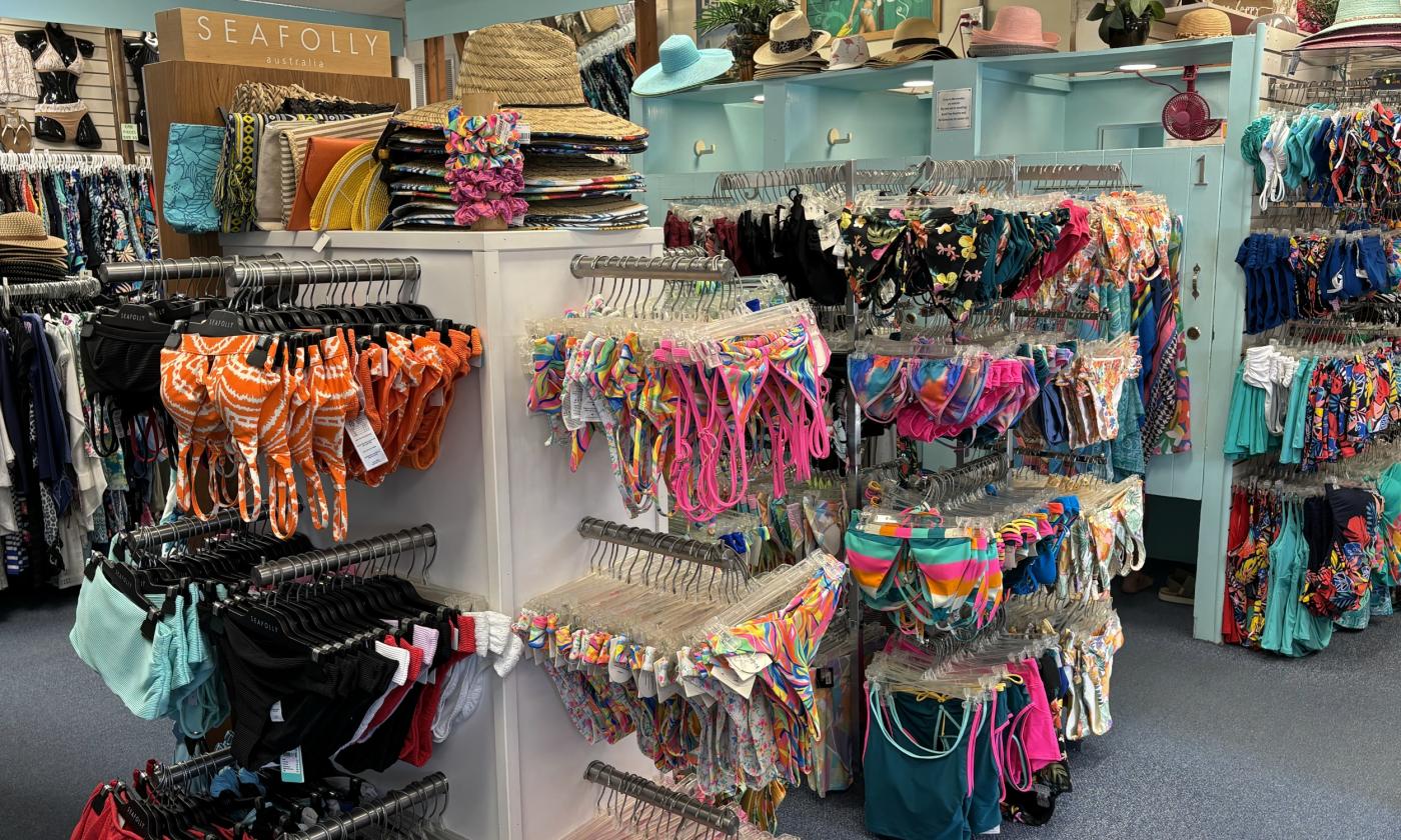 An assortment of swimwear on display