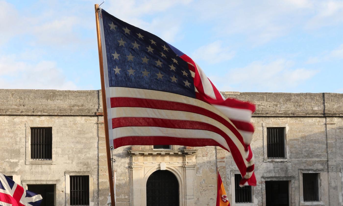 An American flag flying at the Castillo de San Marcos