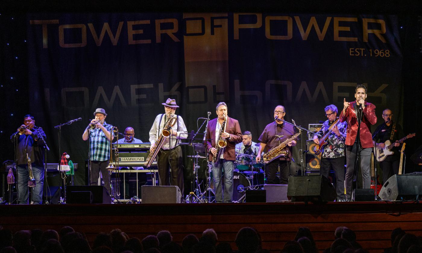 The band Tower of Power performing on stage