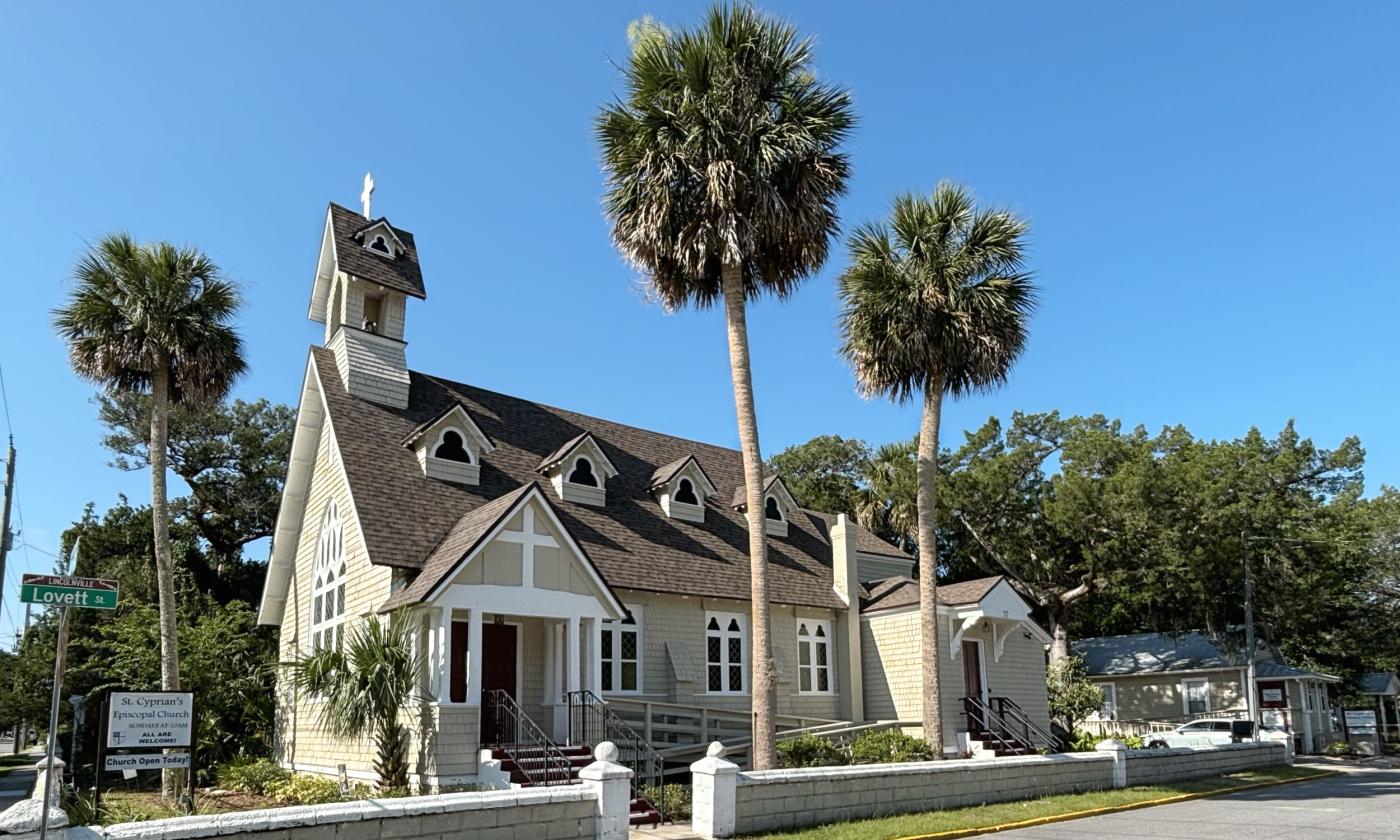 St. Cyprian's Epispocal Church, on a blue-sky day