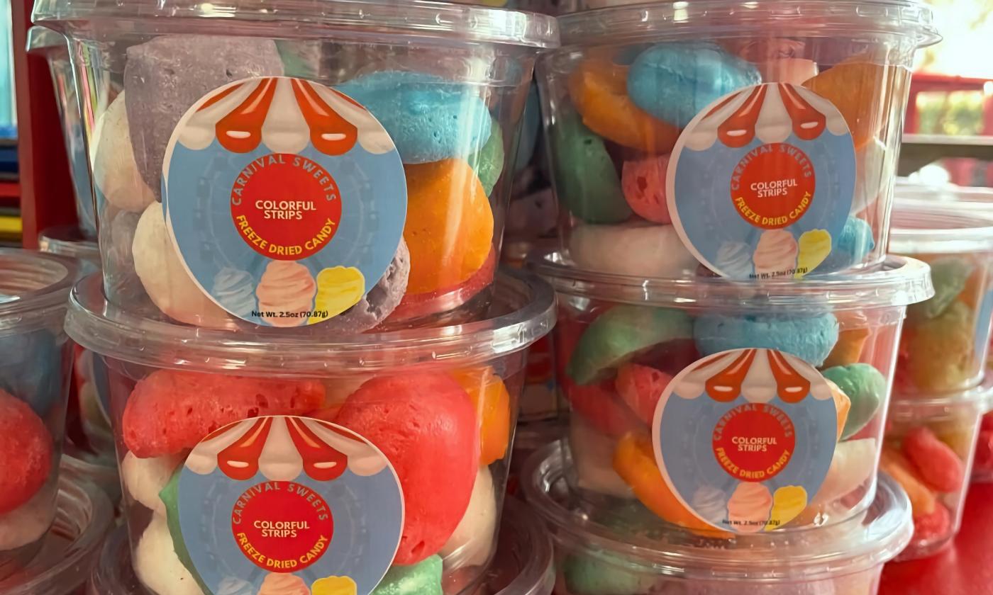 Containers of freeze-dried candy