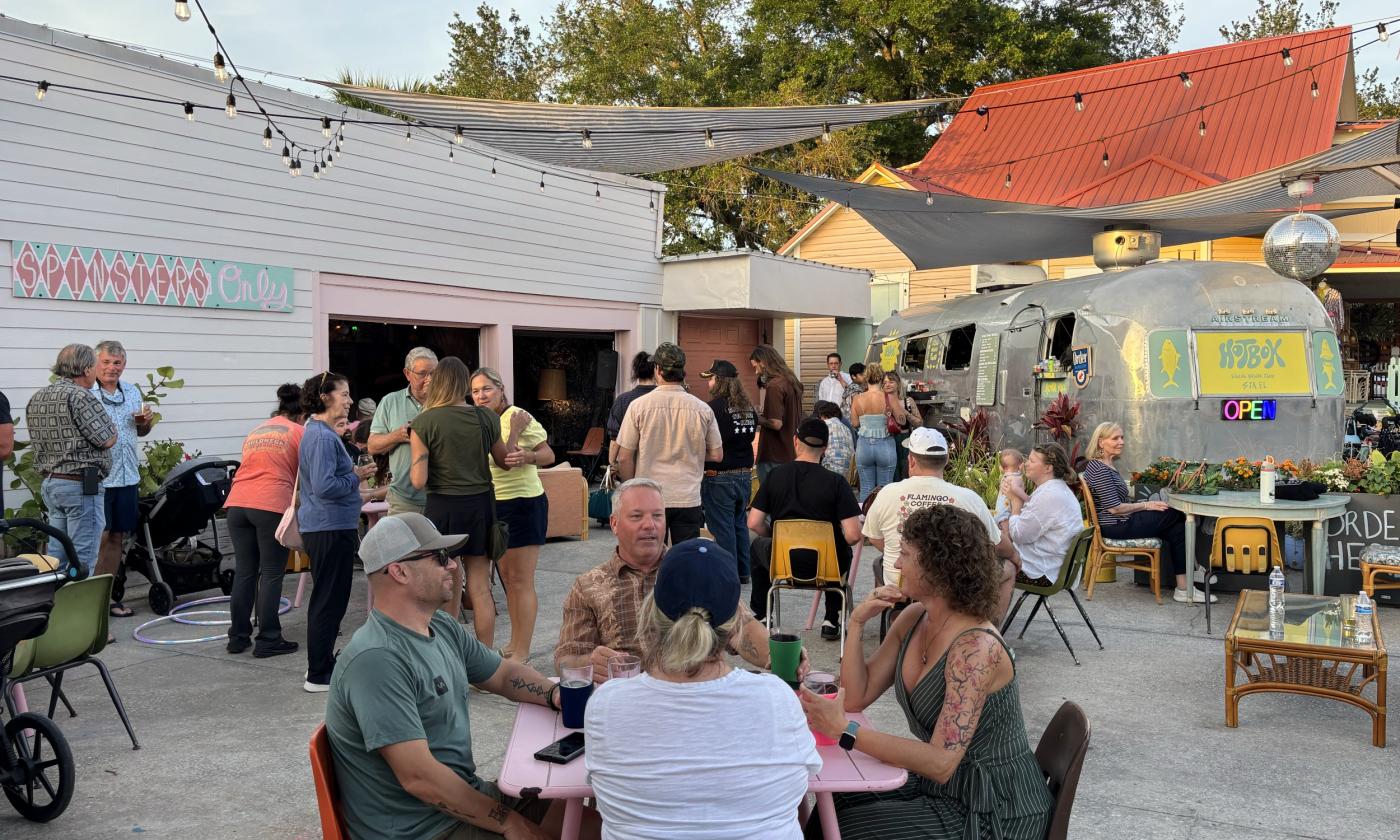 The back area of Spinster's including a food truck