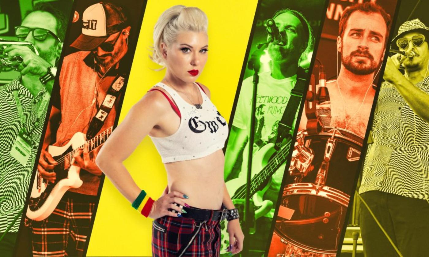 A collage featuring the members of Subliminal Doubt set against a bold, colorful backdrop.