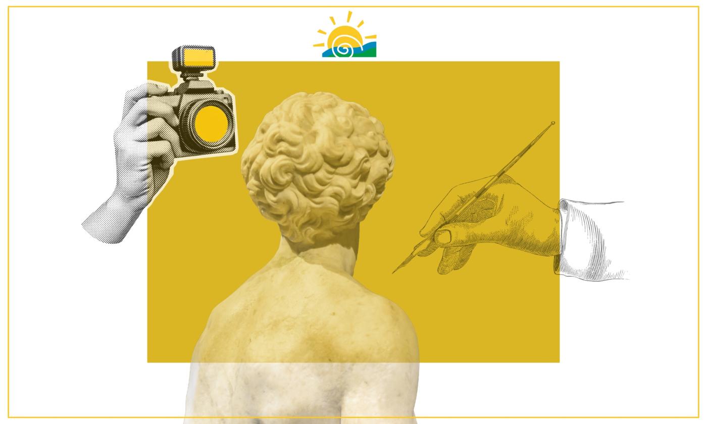 A collage of various art techniques