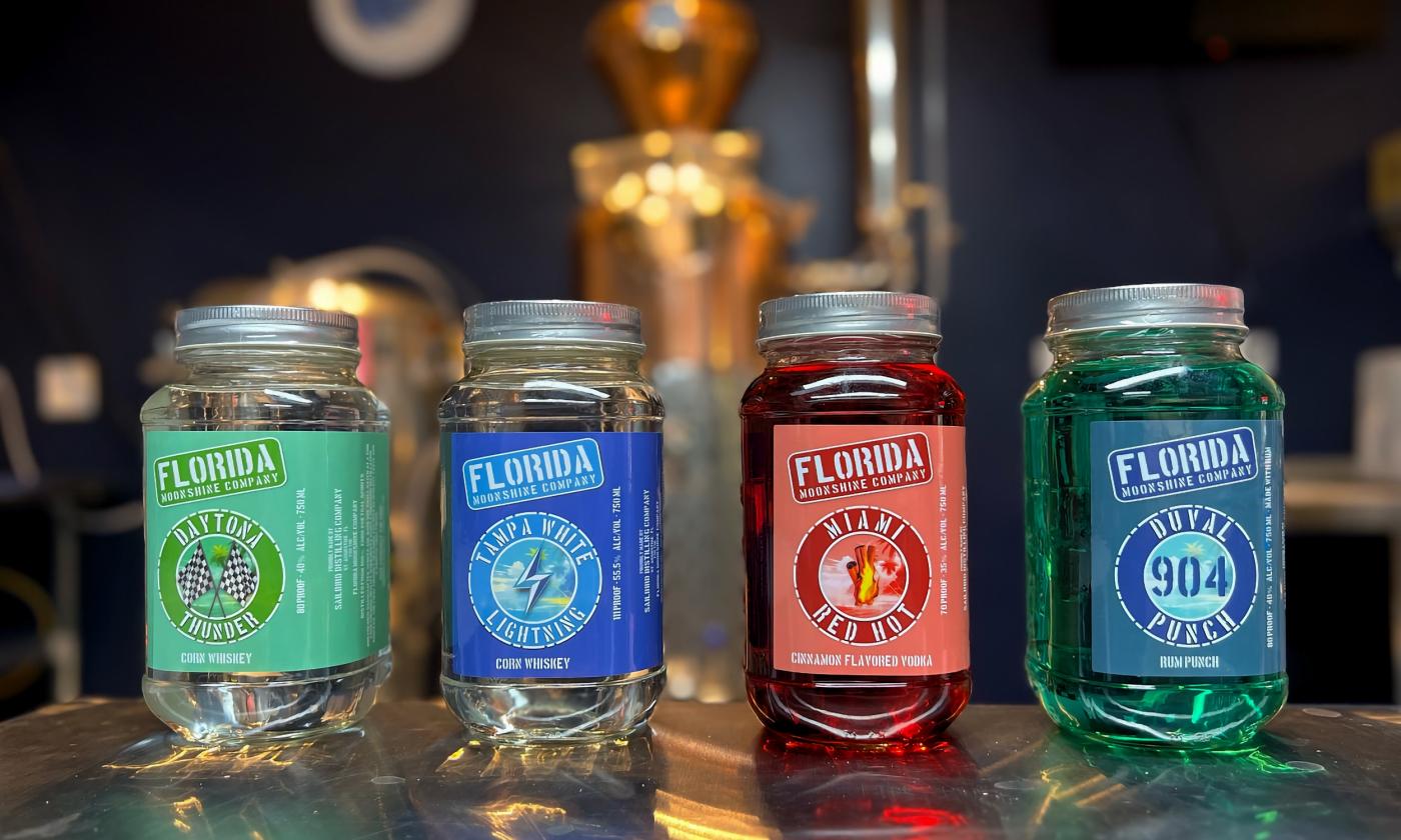 Four jars of the company's moonshine flavors 