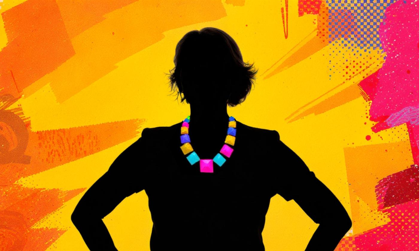 An illustration of the silluette of a woman standing against a red and orange background