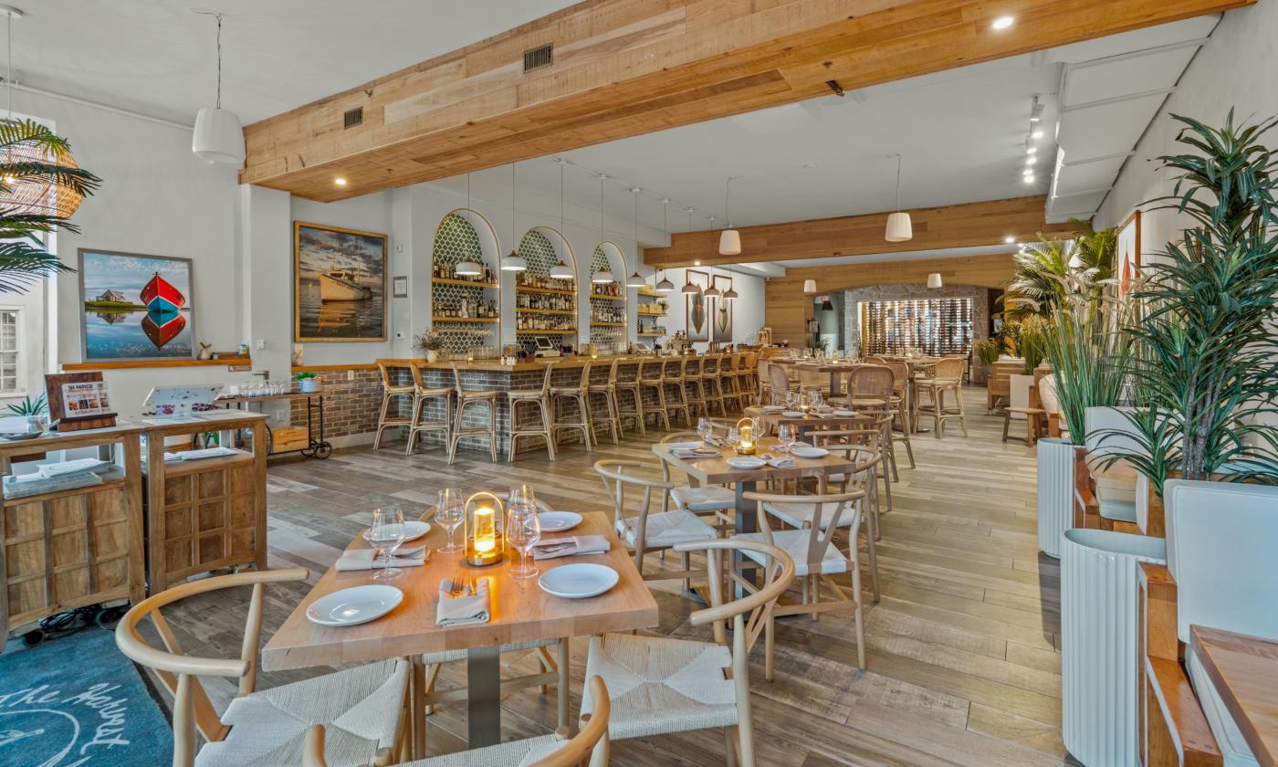 The indoor dining and bar space