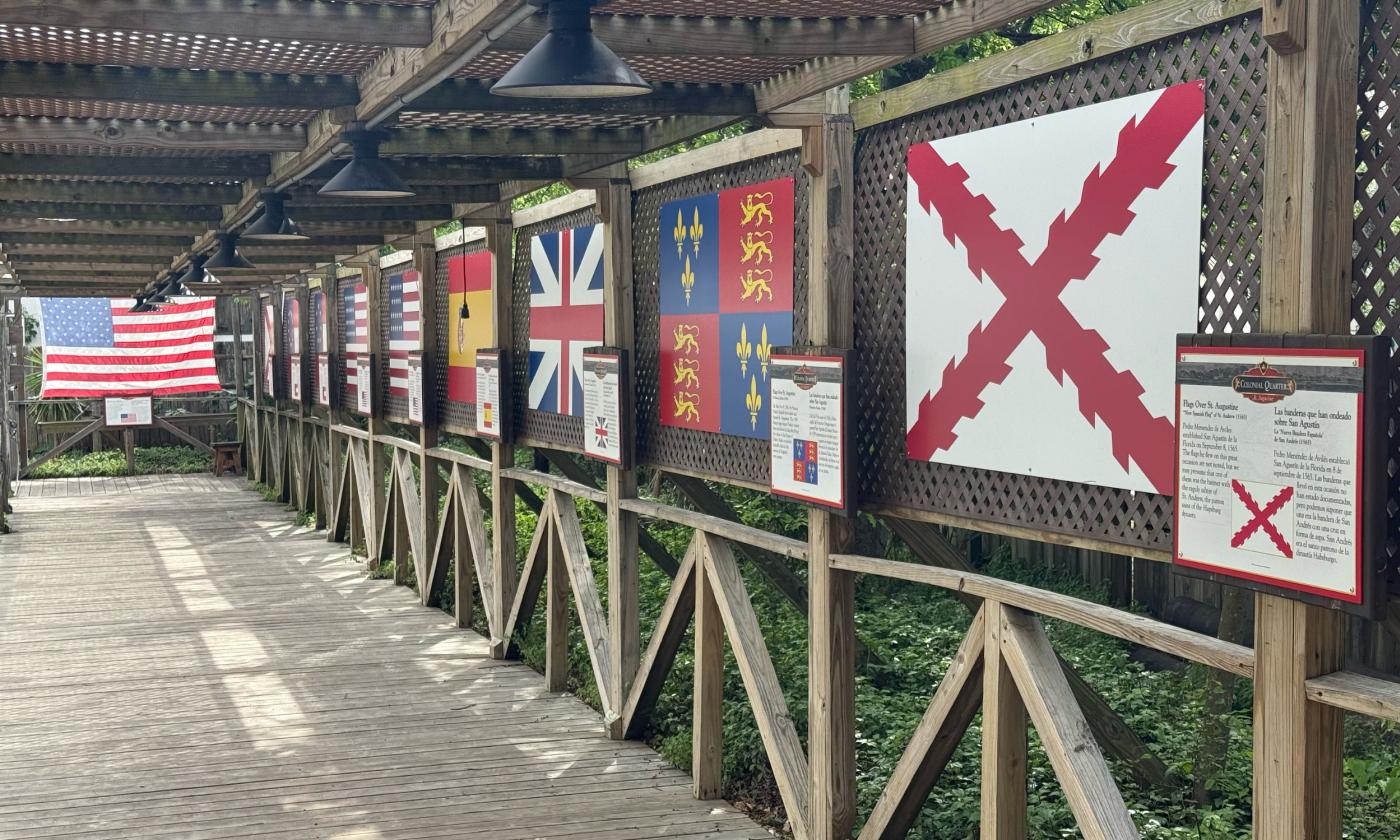A row of flags that hung over St. Augustine during her history