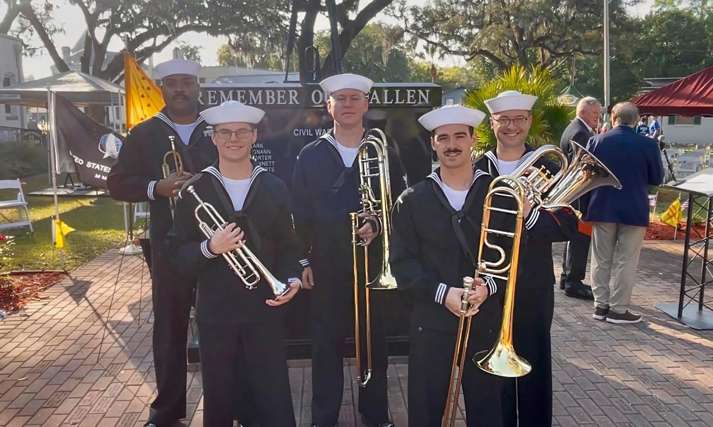 The US Navy Band Southeast Brass Quintet at a performance in 2026