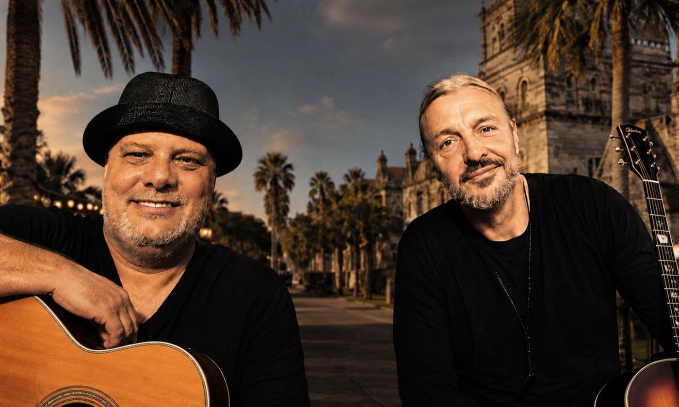 Duo Chuck & Eliot in old town St. Augustine, with guitars