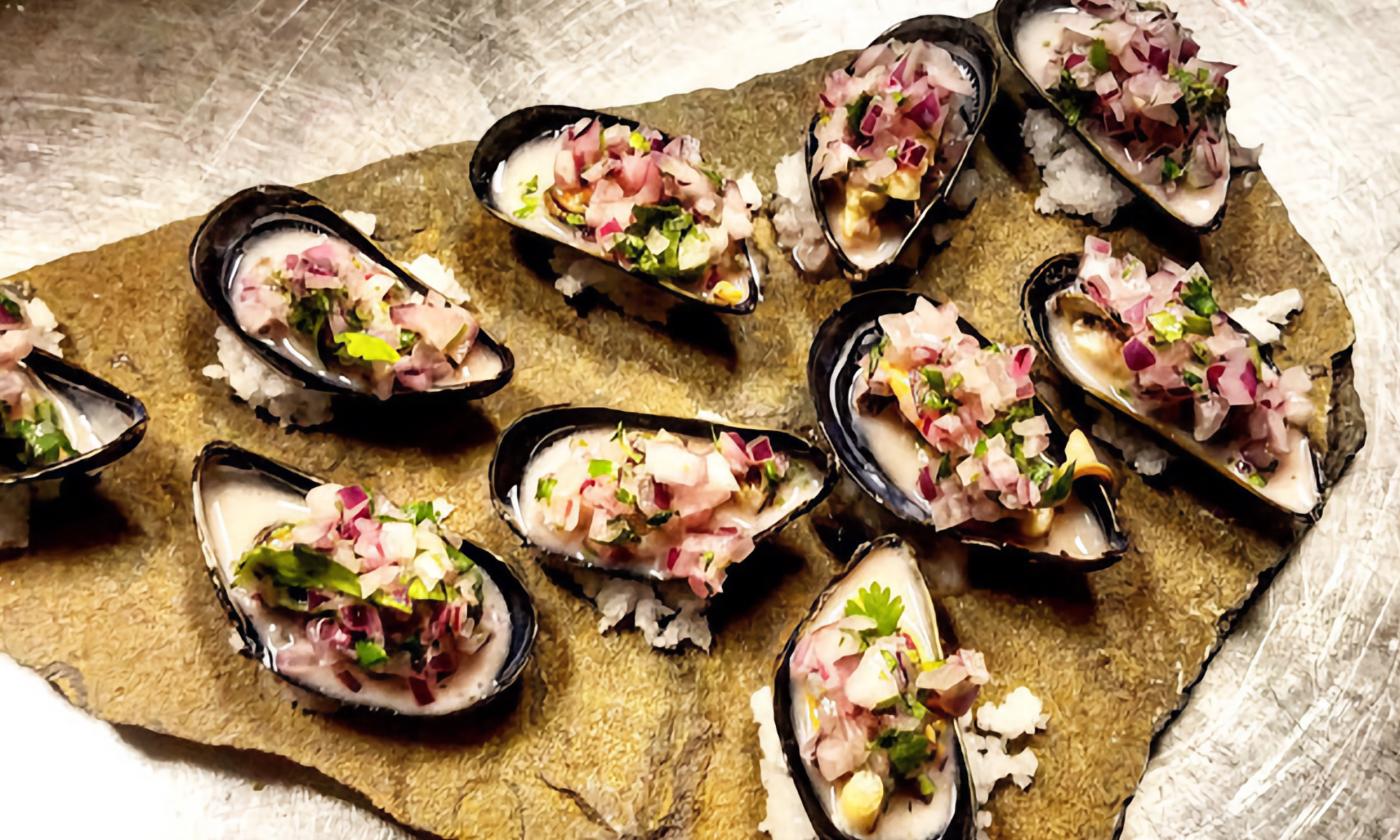 An oyster ceviche plate