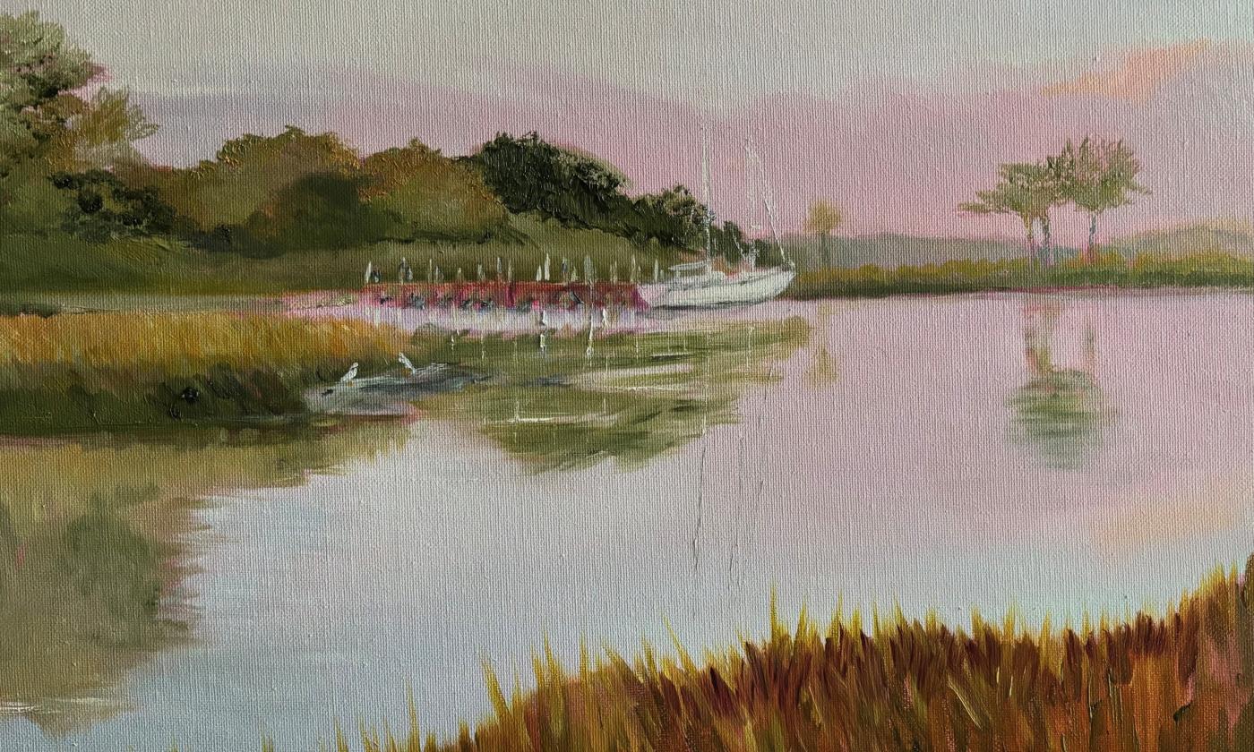 A section of Valerie Forester's painting' Tranquil Twilight