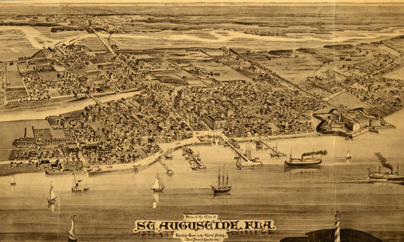 A detailed map of the city of St. Augustine, Florida, circa 1885.