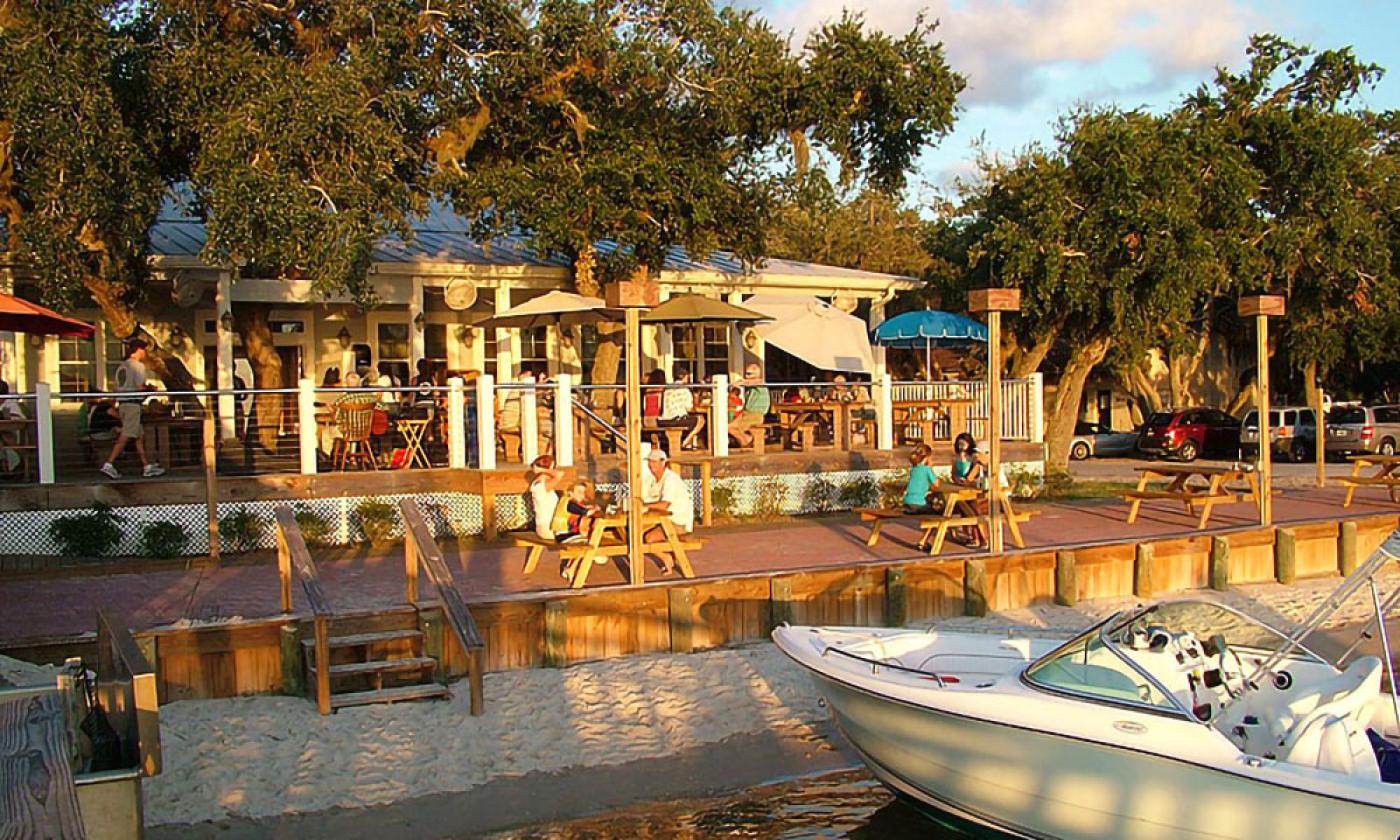 The deck view of St. Augustine's Aunt Kate's Restaurant, where boats are welcome.