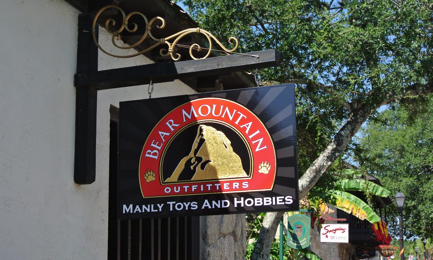 Bear Mountain Outfitters is located at the corner of Hypolita and St. George Street in St. Augustine, Florida.