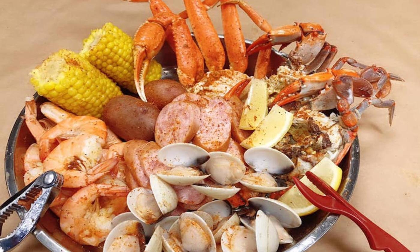 A typical feast at Cajun Crab Hut Seafood & Bar in St. Augustine, FL