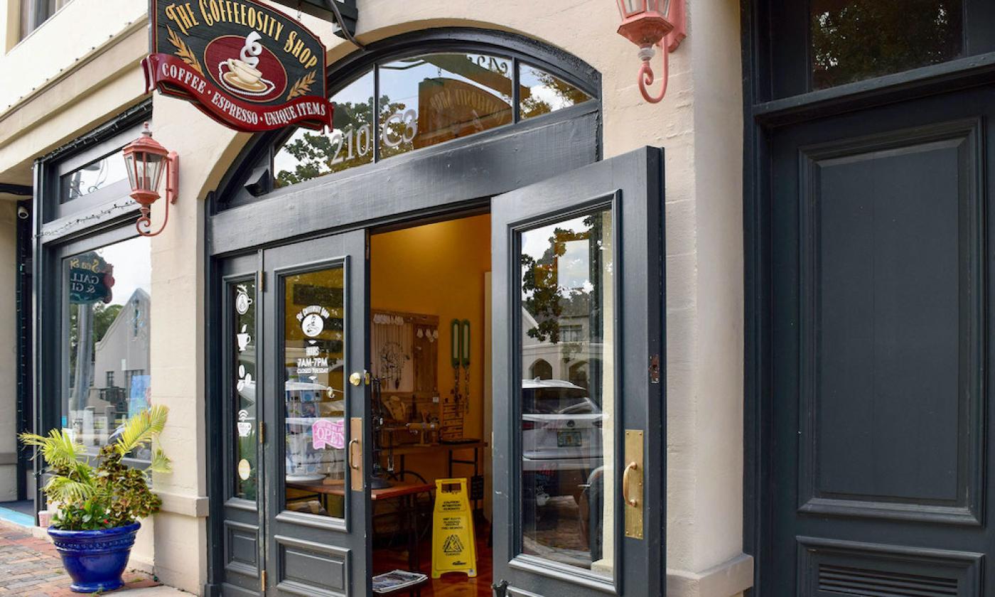 Store front of The Coffeeosity Shop in St. Augustine, Fl 
