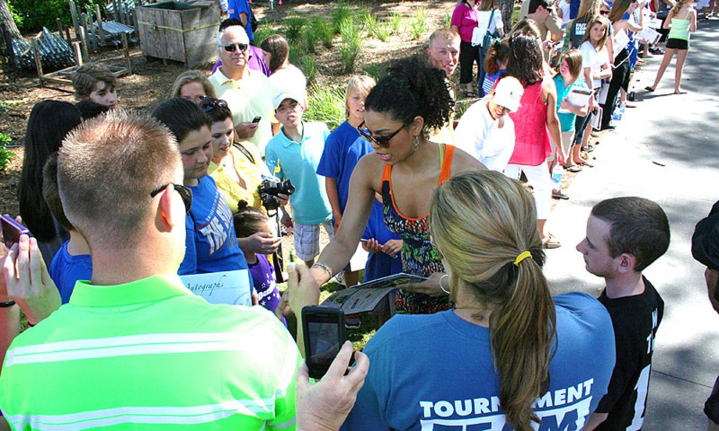 Jordin Sparks sign autographs at the 2012 Celebrity Golf Classic event.