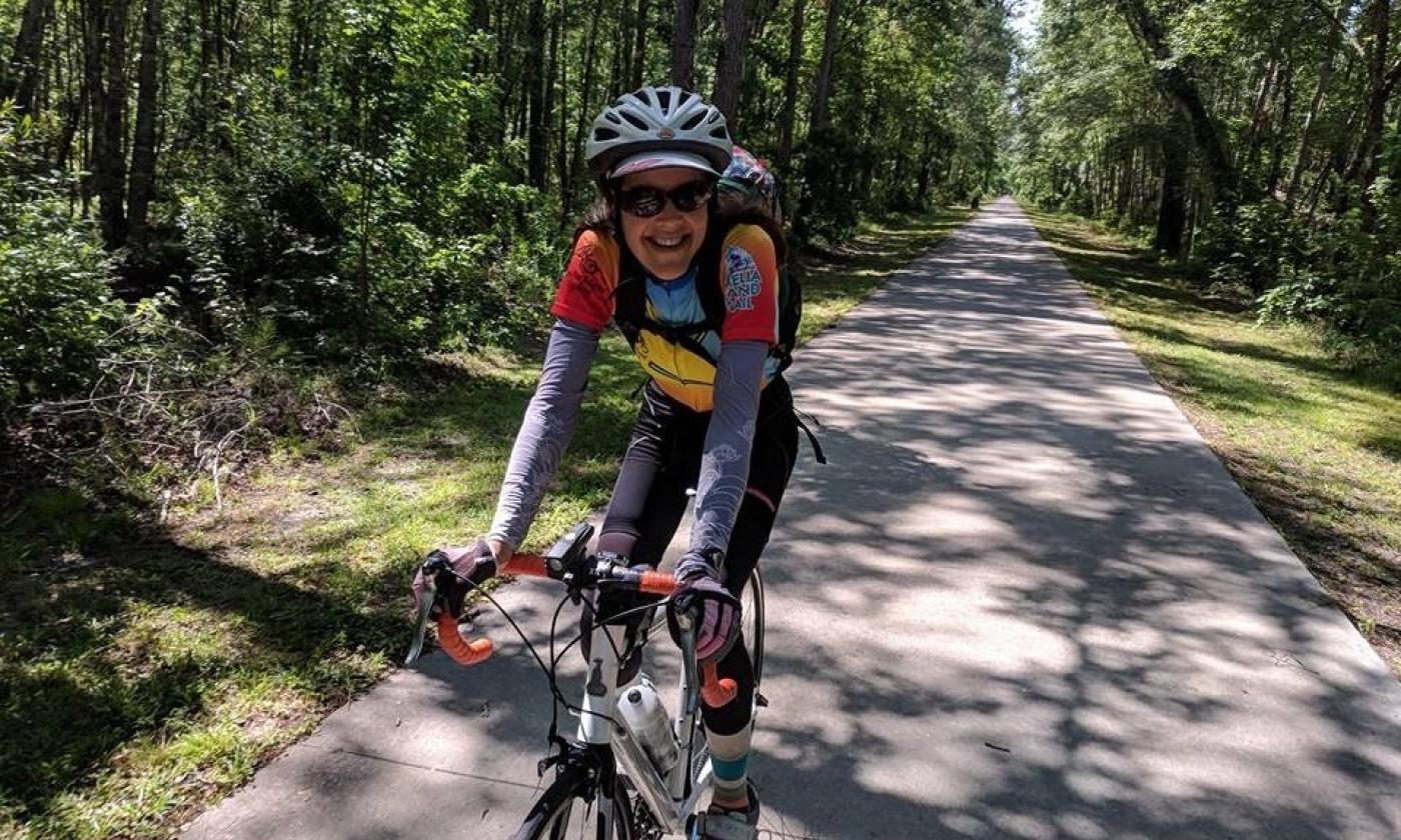 A cyclist on the Greenway in Georgia, heading to St. Augustine.