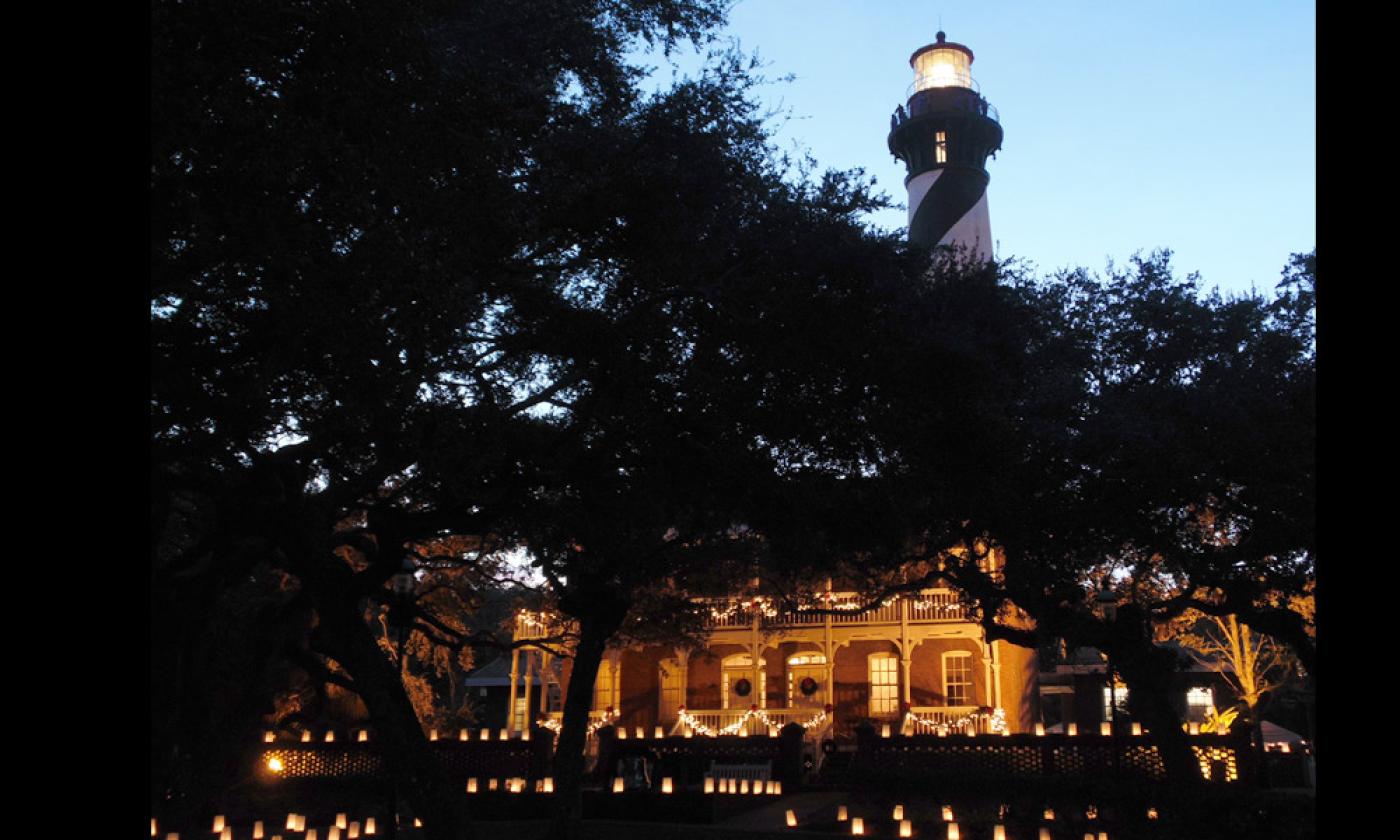 The St. Augustine Lighthouse invites guests to drive through its grounds and view the more than 2,000 luminaries that light up the night sky each year. 