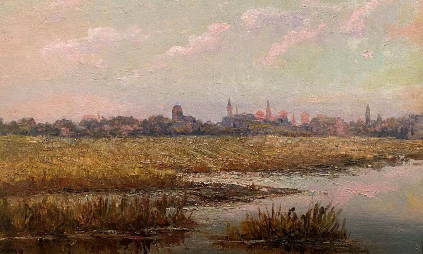 Felix F. de Crano (French-American, 1839-1908) Marshes and St. Augustine Skyline, 1893 Oil on Board