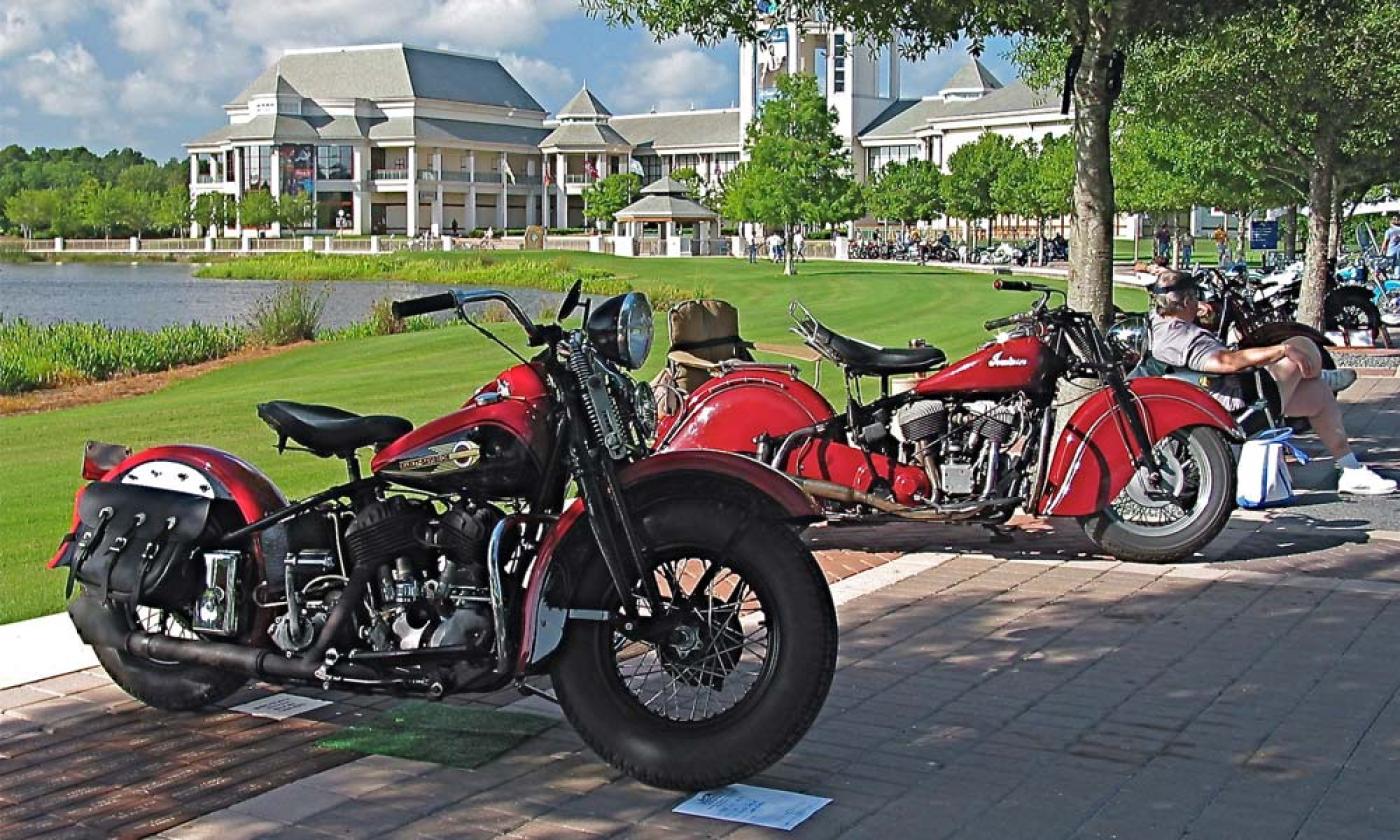 Vintage motorcycles at the Riding Into History Concours d'Elegance in World Golf Village