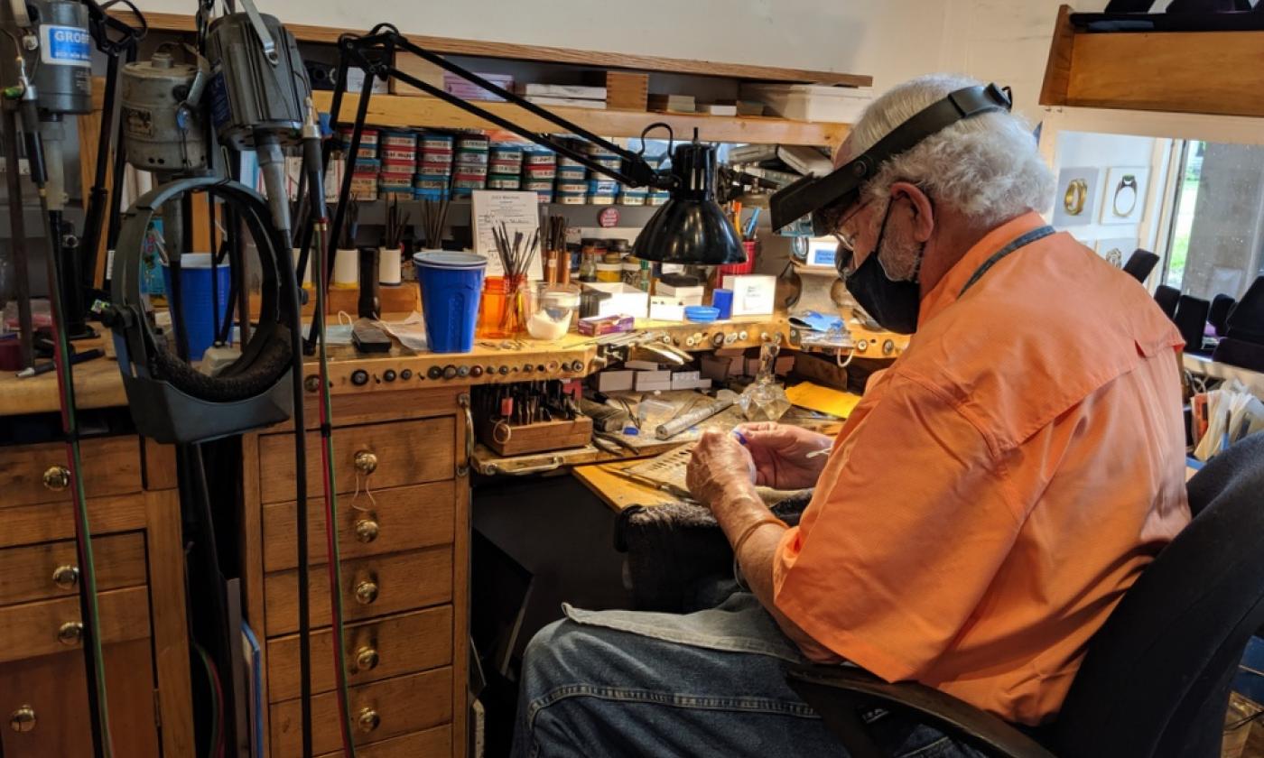 Joel Bagnal, goldsmith, creates and repairs jewelry in this small shop on Aviles Street in St. Augustine.